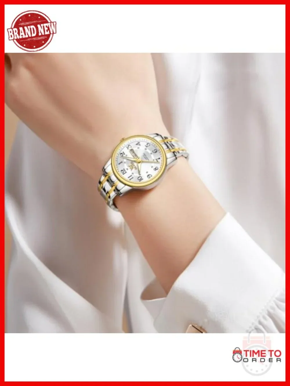 Two Tone Stainless Steel Wrist Watch with Date Quartz Movement